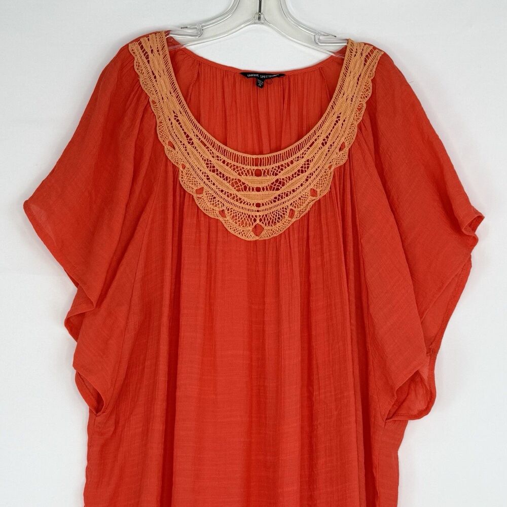 Unique Spectrum Women's Crochet Orange Size 2X Blouse Tunic Short Sleeve - Picture 4 of 16